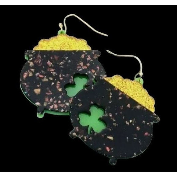 Pot of Gold Earrings Shamrocks St Patrick's Day Parade Party Dangle Hook… - Picture 8 of 9